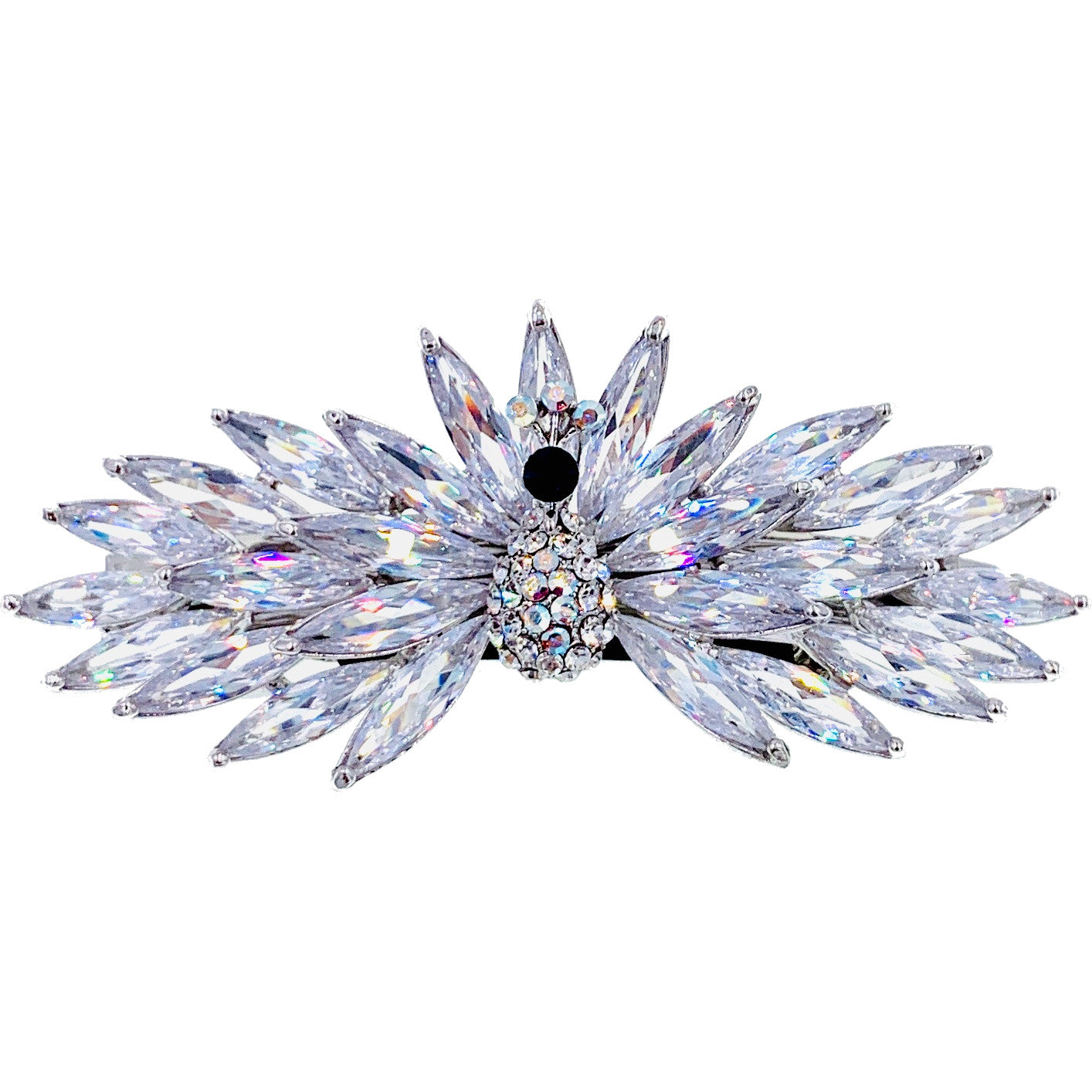 Capucine Peacock Barrette Cubic Zirconia CZ Crystal silver base clear purple navy blue, Barrette - MOGHANT