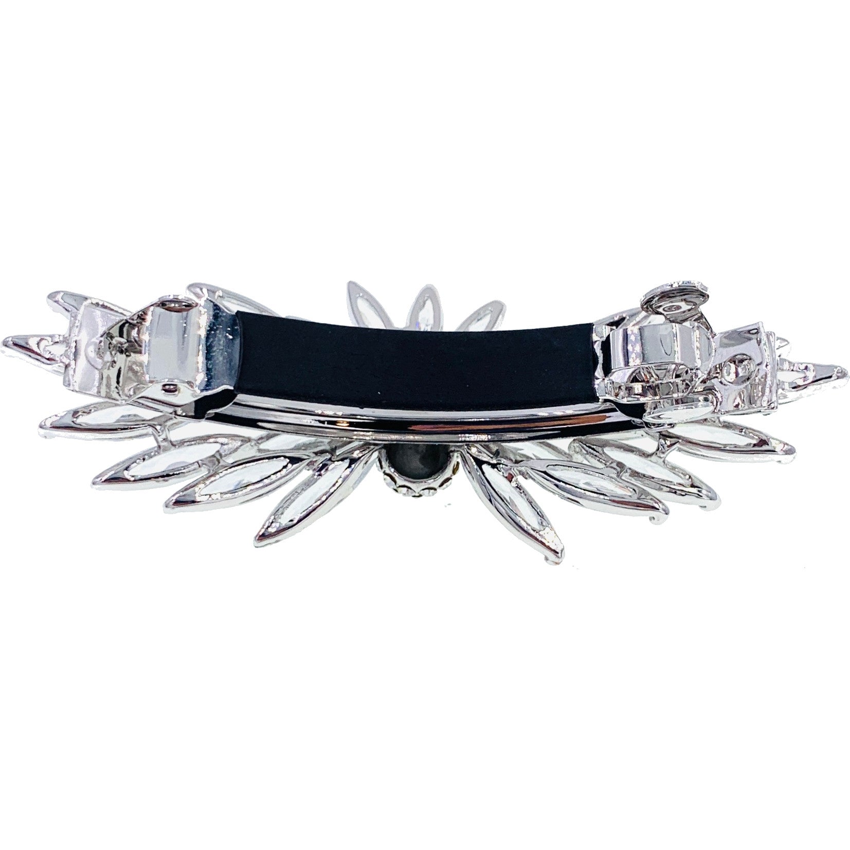 Capucine Peacock Barrette Cubic Zirconia CZ Crystal silver base clear purple navy blue, Barrette - MOGHANT