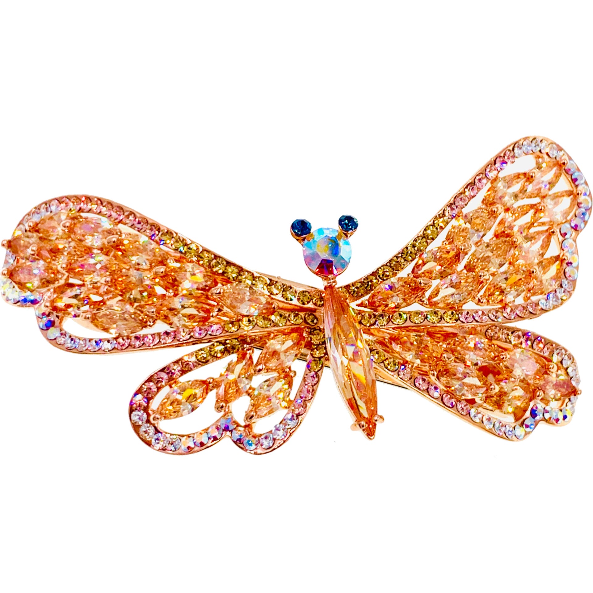 Monique Dragonfly Barrette Cubic Zirconia CZ Crystal gold base clear purple pink brown amber, Barrette - MOGHANT