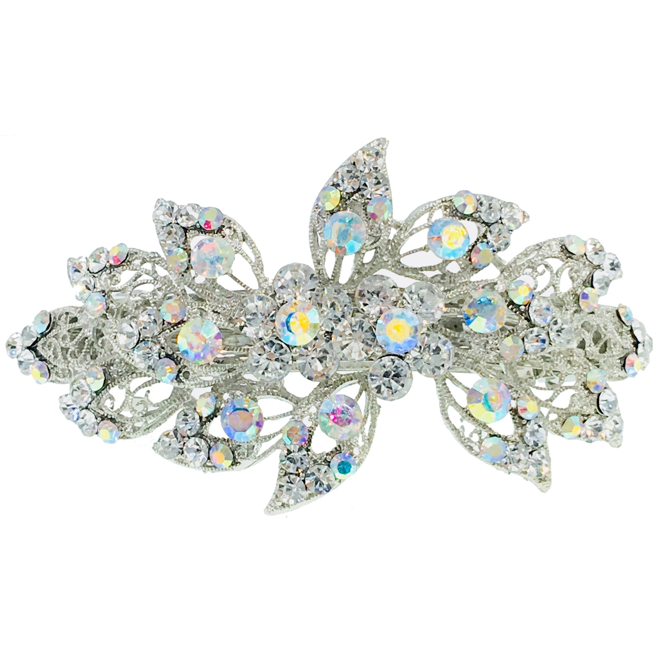 Phoenix Flower Barrette use Swarovski Crystal Vintage Victorian silver