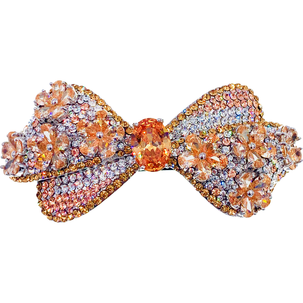 Genoveva Flower Bow Barrette Cubic Zirconia CZ use Swarovski Crystal Brown Silver Navy Hot Pink Silver, Barrette - MOGHANT