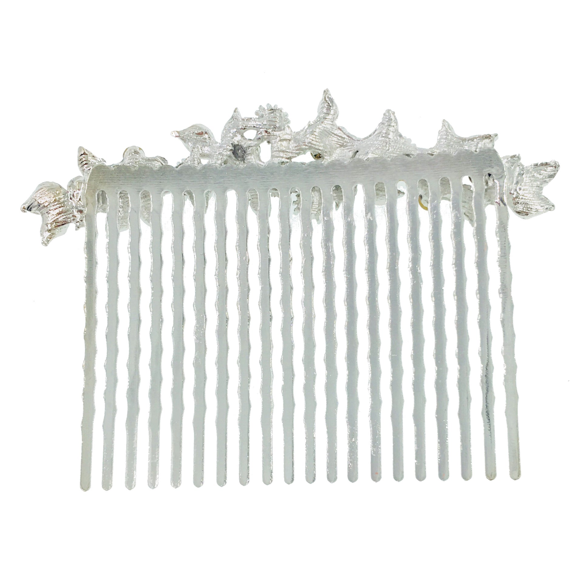 Gypsophila Flower Cluster Hair Comb Swarovski Crystal Vintage Simple silver base Dark Brown, Hair Comb - MOGHANT