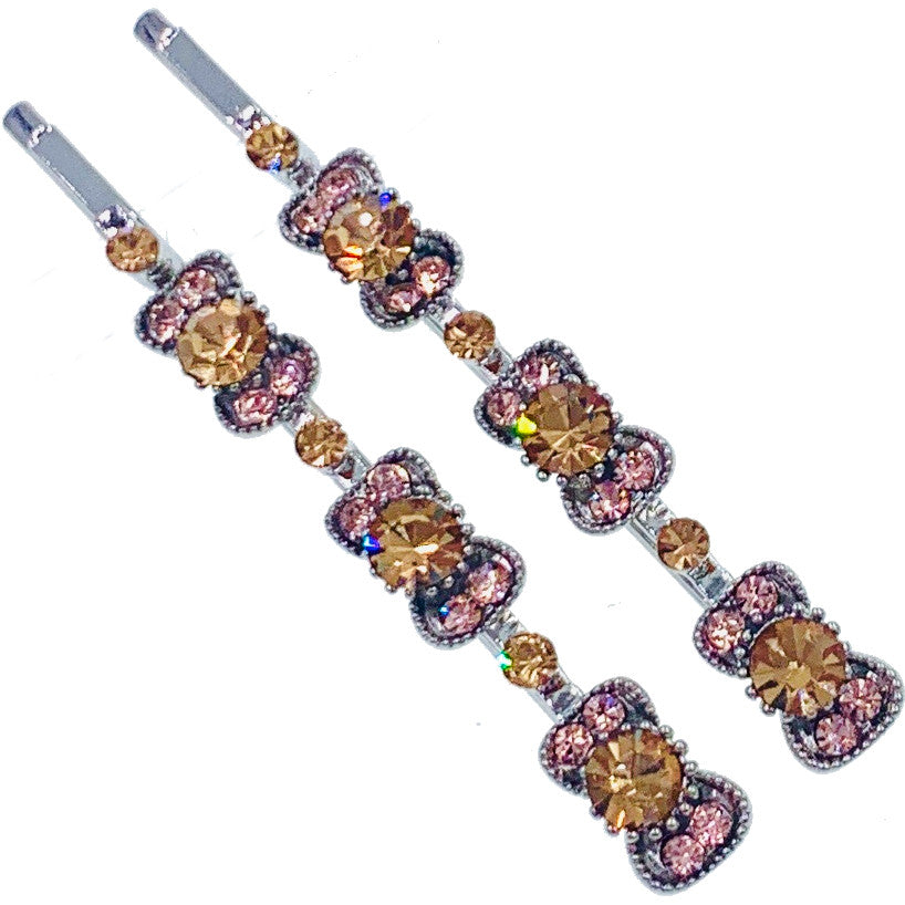 Isabella Candy Bow Bobby Pin Pair Austria Crystal Silver Blue Pink Purple Brown AB, Bobby Pin - MOGHANT