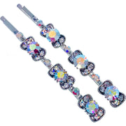 Isabella Candy Bow Bobby Pin Pair Austria Crystal Silver Blue Pink Purple Brown AB, Bobby Pin - MOGHANT
