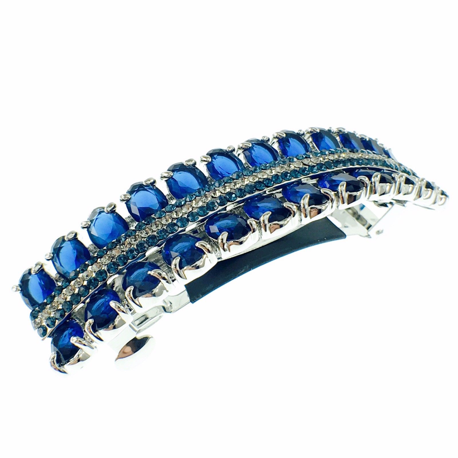 Petals Bar Barrette Handmade use Swarovski Crystal silver base Blue, Barrette - MOGHANT