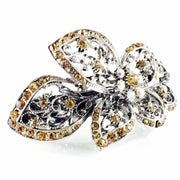 Iris Butterfly Flower Barrette Rhinestone Crystal silver base Brown, Barrette - MOGHANT