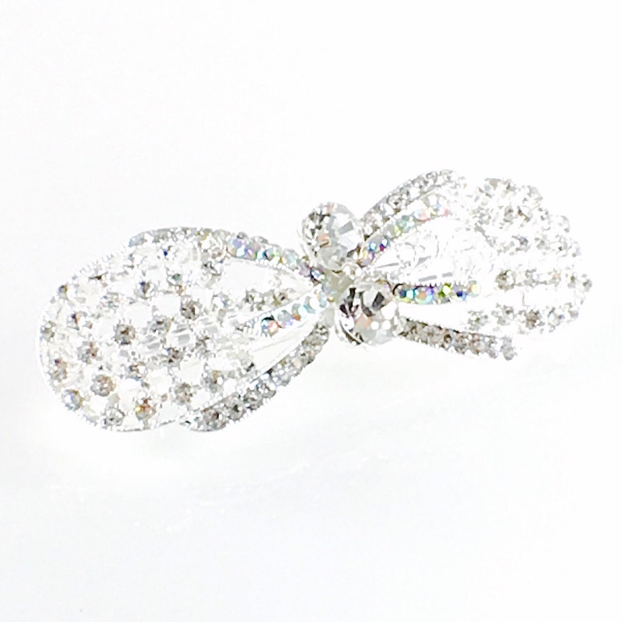 Round Bow Knot Barrette Rhinestone Crystal silver base Clear, Barrette - MOGHANT