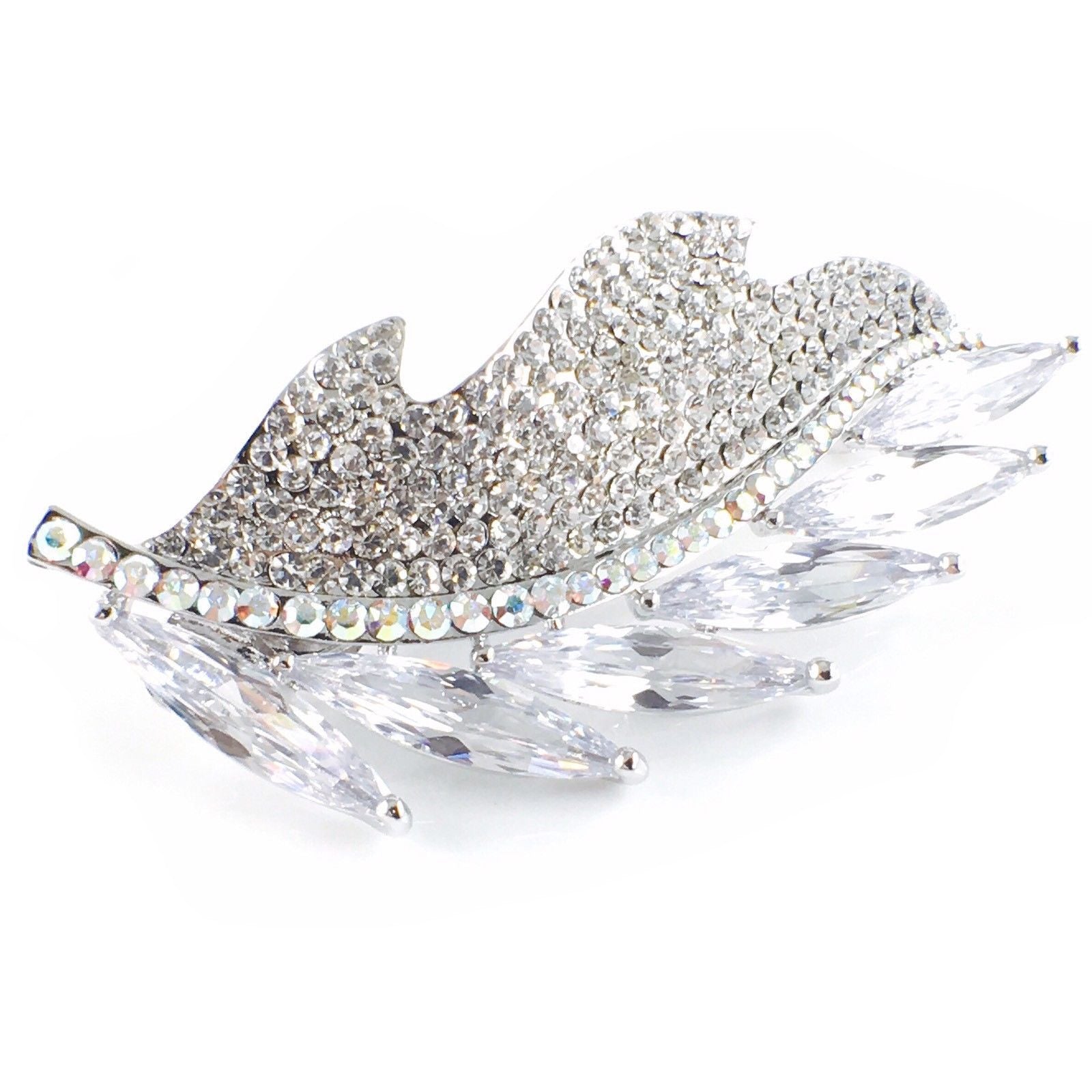 Leaf Barrette Handmade use Swarovski Crystal Silver, Barrette - MOGHANT