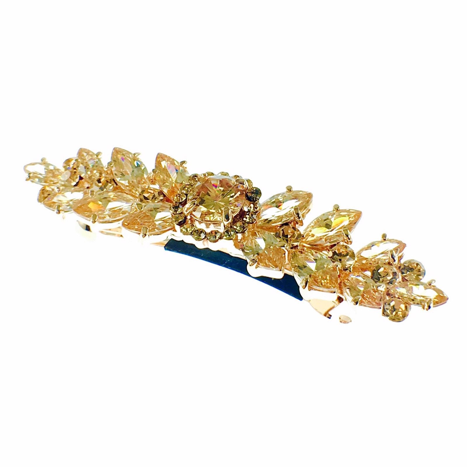 Flower Barrette Handmade use Swarovski Crystal gold base Amber Light Brown, Barrette - MOGHANT