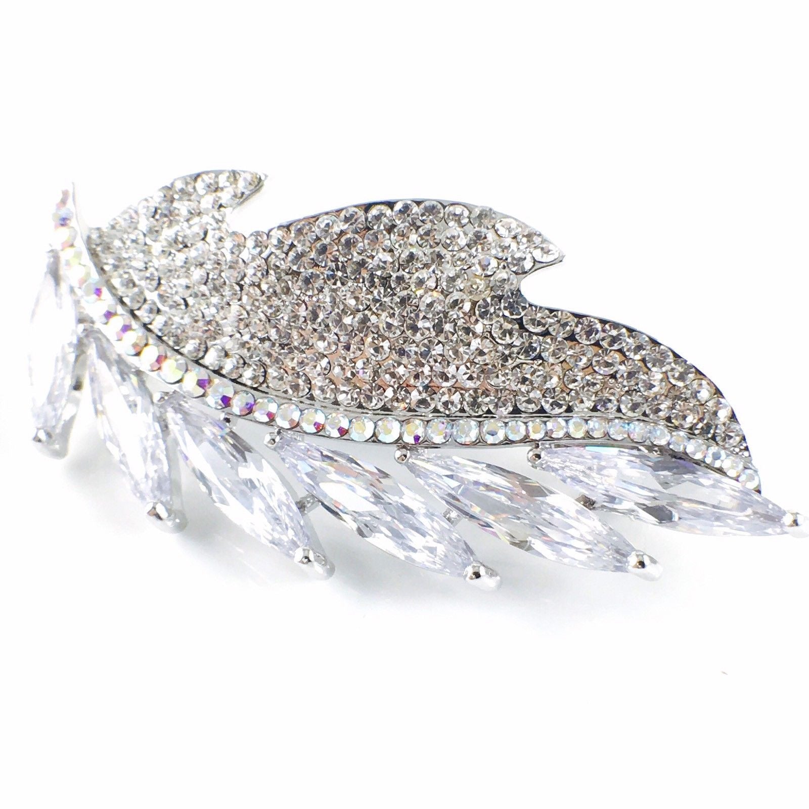 Leaf Barrette Handmade use Swarovski Crystal Silver, Barrette - MOGHANT