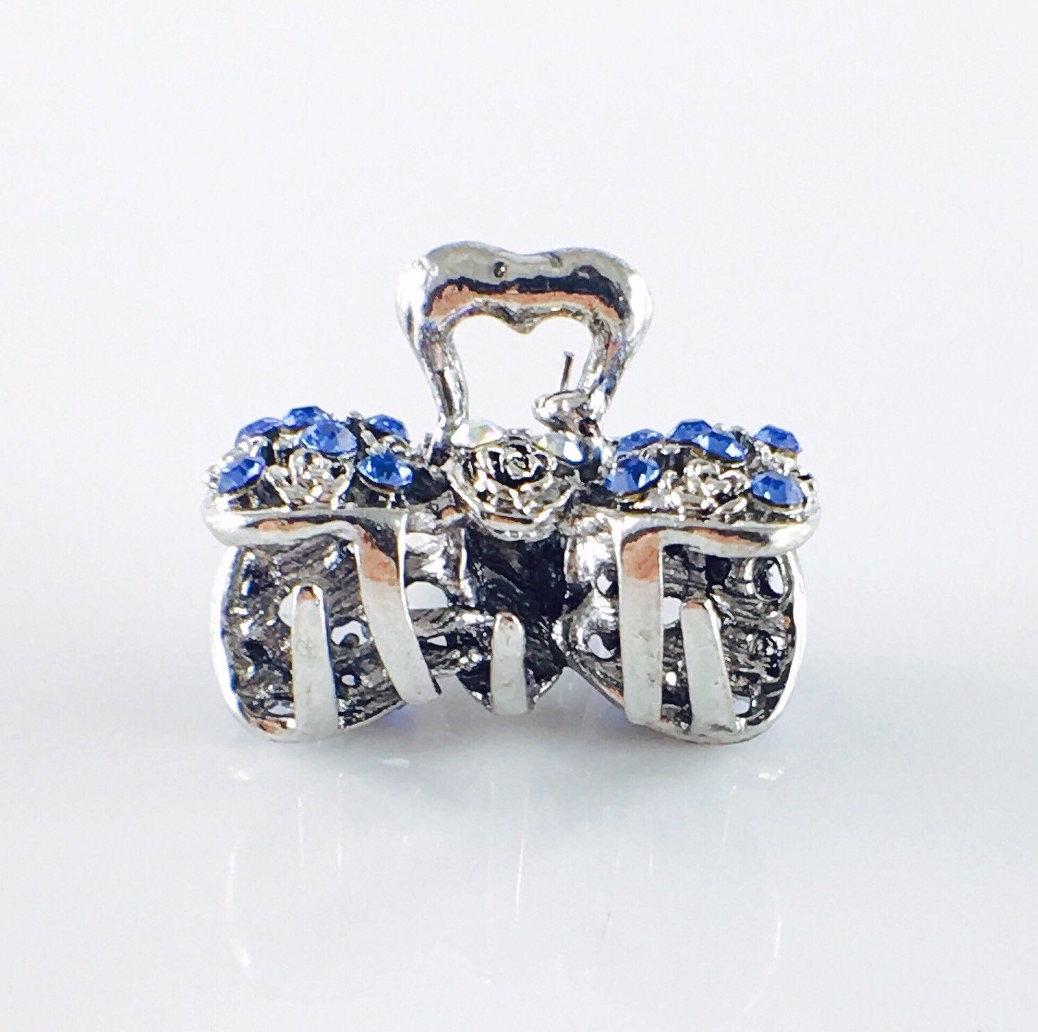 Roses Bow Knot Hair Claw Jaw Clip use Rhinestone Crystal Silver base Blue Sapphire, Hair Claw - MOGHANT