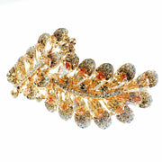 Flourish Leaves Barrette Handmade use Swarovski Crystal gold base Amber Light Brown, Barrette - MOGHANT