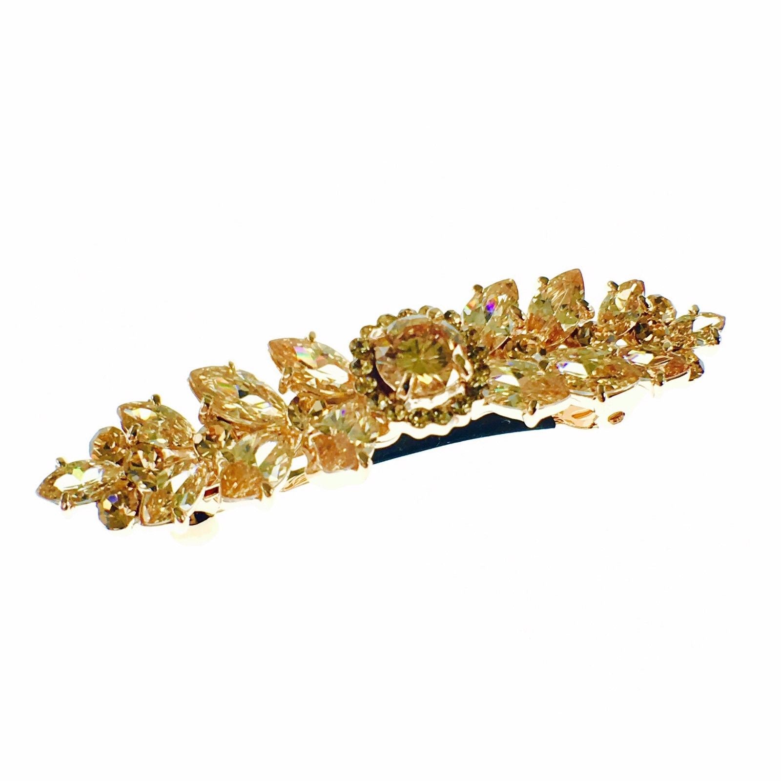 Flower Barrette Handmade use Swarovski Crystal gold base Amber Light Brown, Barrette - MOGHANT