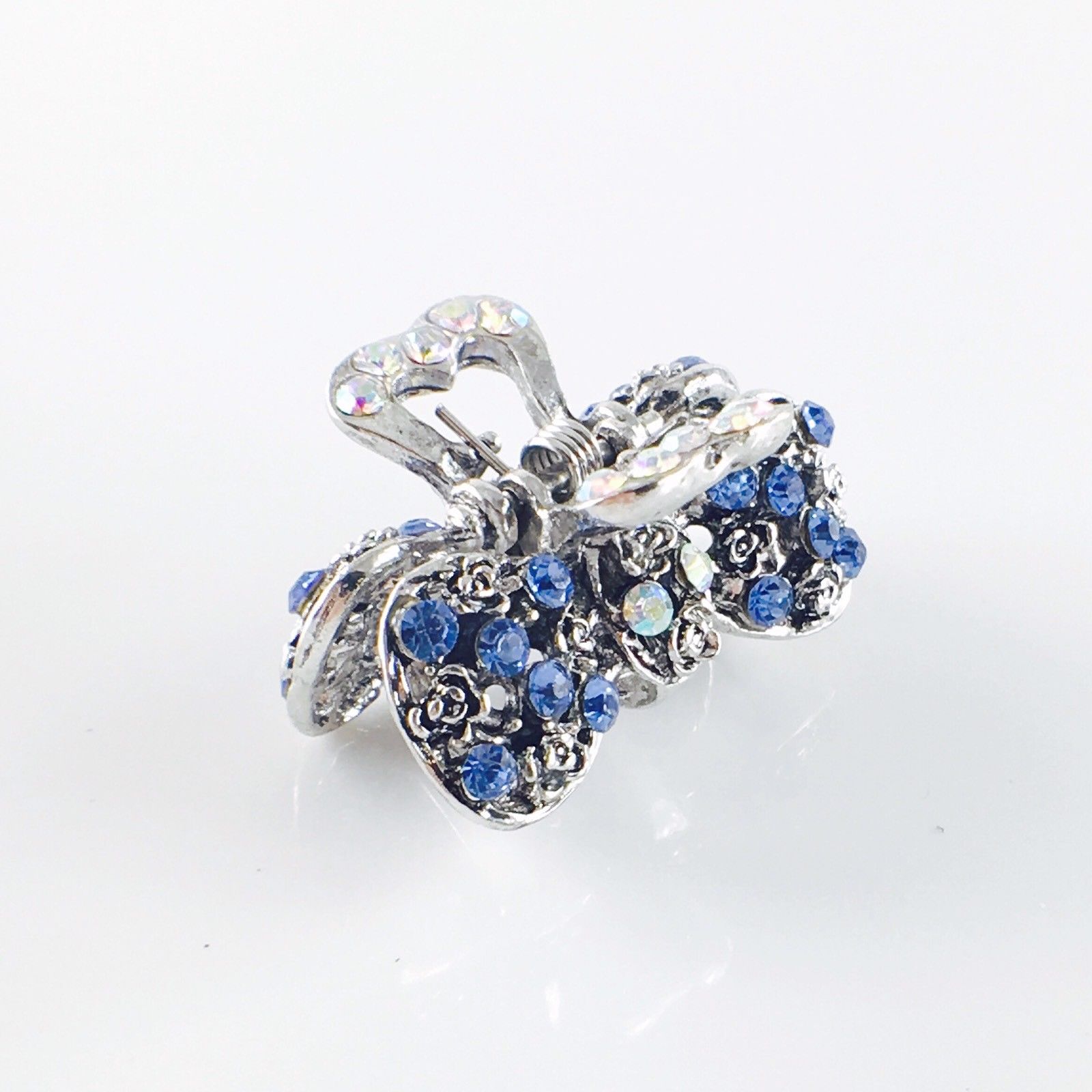 Roses Bow Knot Hair Claw Jaw Clip use Rhinestone Crystal Silver base Blue Sapphire, Hair Claw - MOGHANT