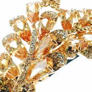 Flourish Leaves Barrette Handmade use Swarovski Crystal gold base Amber Light Brown, Barrette - MOGHANT