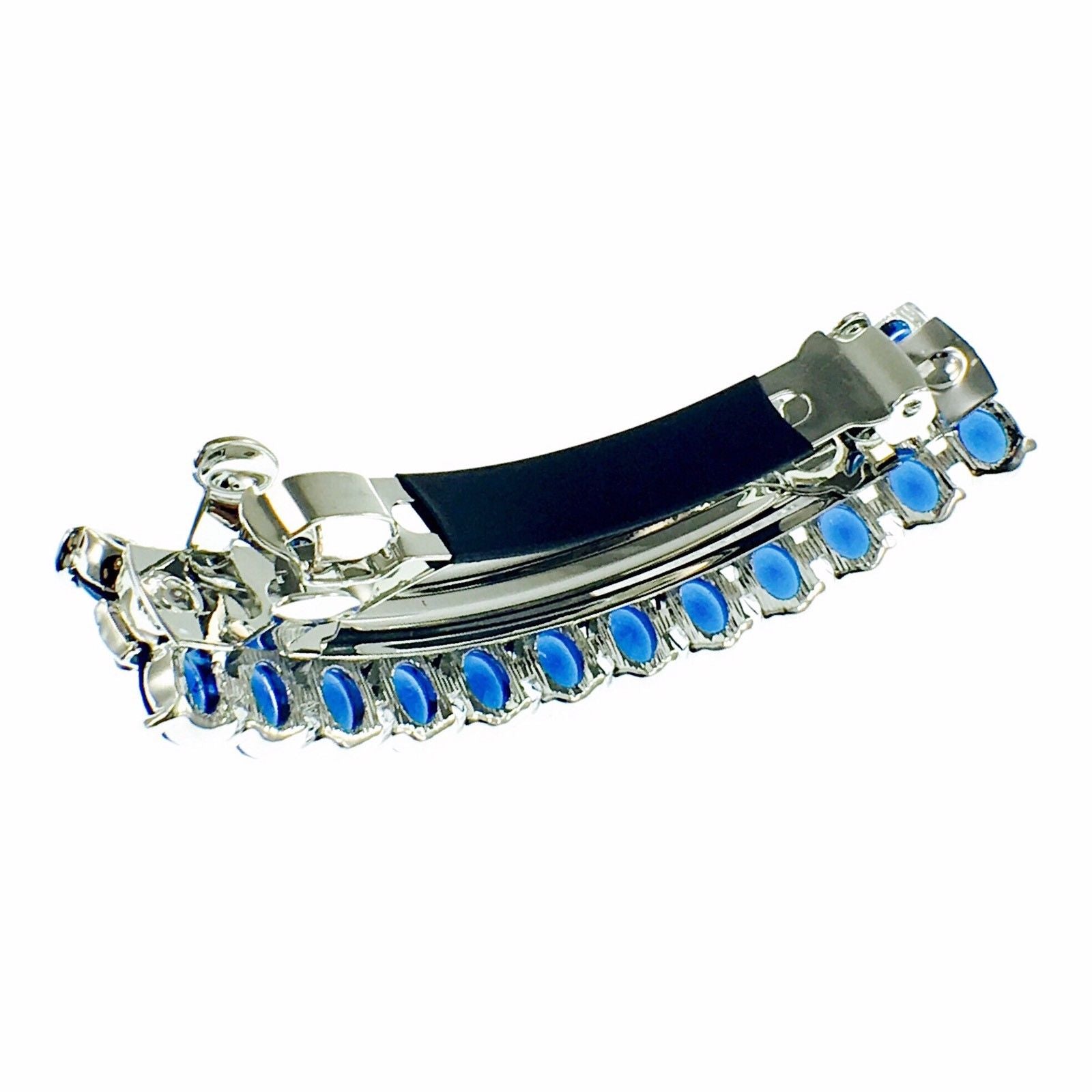 Petals Bar Barrette Handmade use Swarovski Crystal silver base Blue, Barrette - MOGHANT