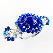 Sunflower Hair Claw Jaw Clip vintage use Rhinestone Crystal silver base Blue, Hair Claw - MOGHANT