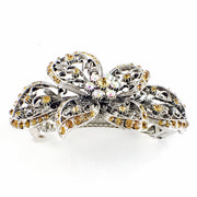 Iris Butterfly Flower Barrette Rhinestone Crystal silver base Brown, Barrette - MOGHANT