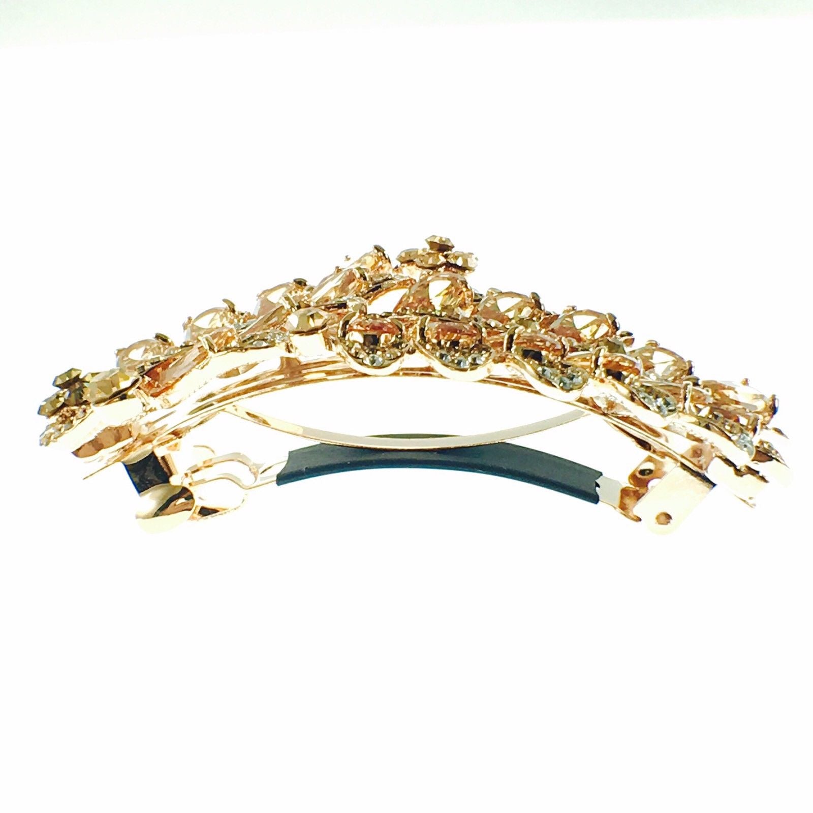 Flourish Leaves Barrette Handmade use Swarovski Crystal gold base Amber Light Brown, Barrette - MOGHANT