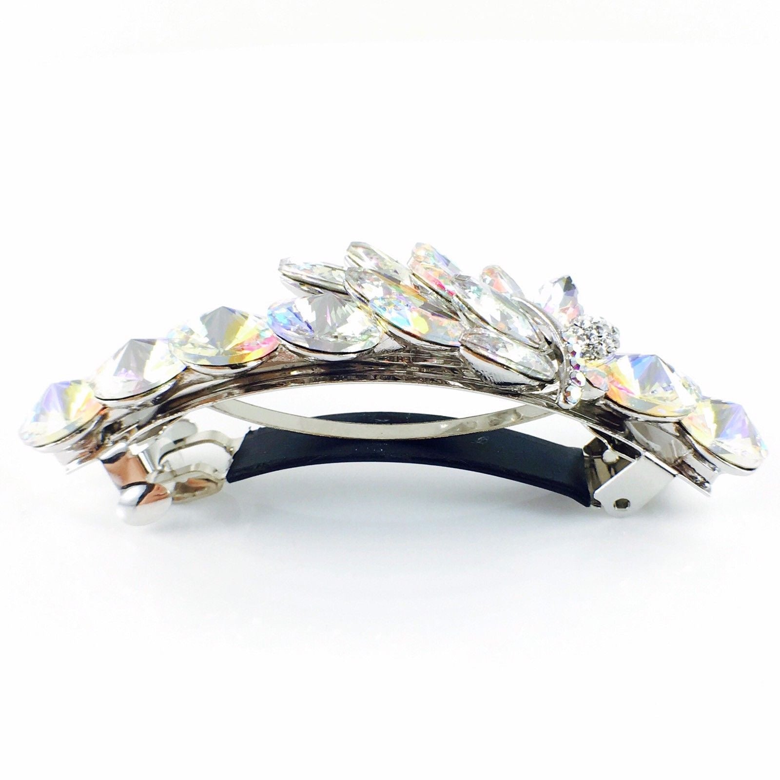 Leaf Barrette Handmade use Swarovski Crystal silver base AB, Barrette - MOGHANT