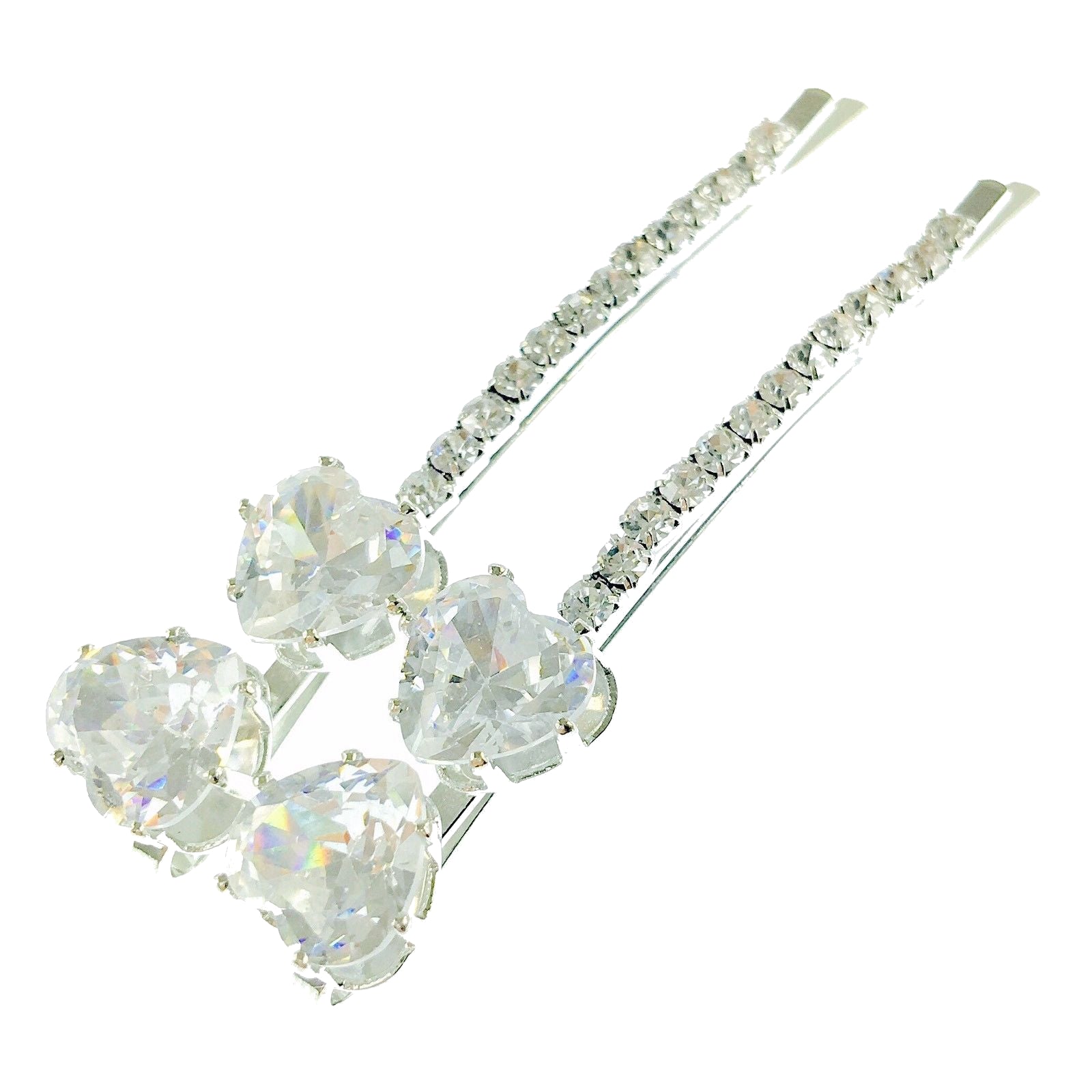 Love Hearts Bobby Pin Pair Swarovski Crystal silver base AB, Bobby Pin - MOGHANT