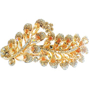 Flourish Leaves Barrette Handmade use Swarovski Crystal gold base Amber Light Brown, Barrette - MOGHANT