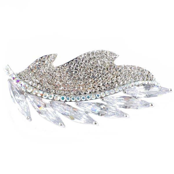 Leaf Barrette Handmade use Swarovski Crystal Silver, Barrette - MOGHANT